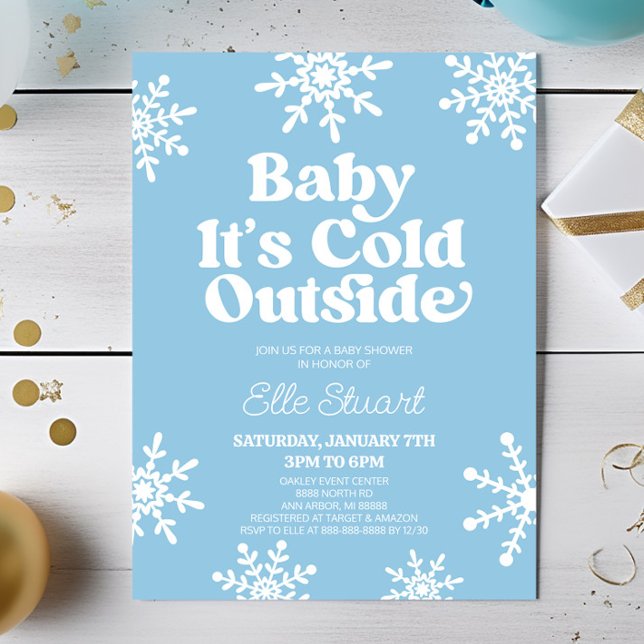 Baby Det är Kall utanför Blue Snowflake Baby Showe Inbjudningar (Skapare uppladdad)