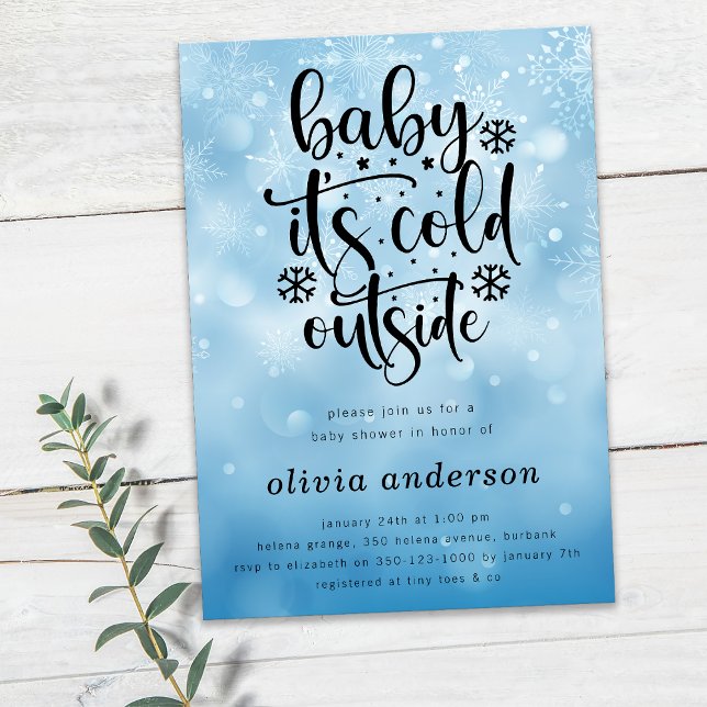 Baby Det är Kall utanför Blue Snowflake Baby Showe Inbjudningar (Skapare uppladdad)