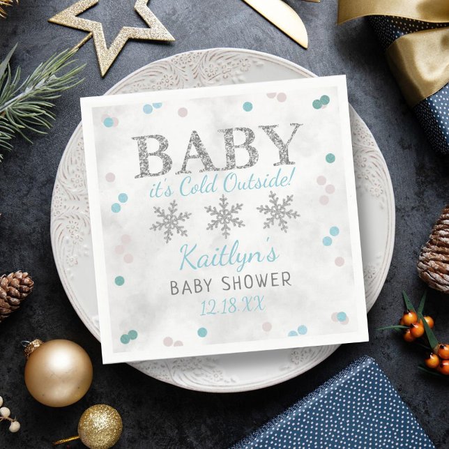Baby Det är Kall utanför Boys Winter Baby Shower Pappersservett (Skapare uppladdad)