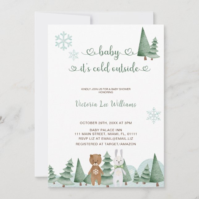 Baby Det är Kall utanför Cute Winter Baby Shower Inbjudningar (Framsida)