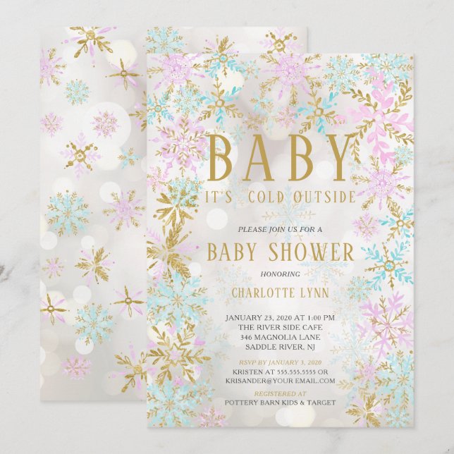 Baby Det är Kall utanför flicka eller pojkbabyskor Inbjudningar (Fram/baksida)