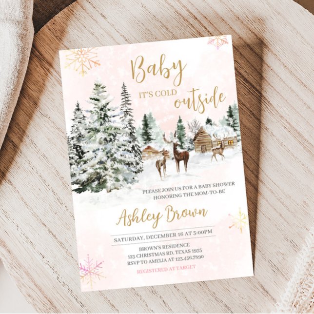 Baby Det är Kall utanför Flickans babyskor Inbjudningar (Winter Wonderland Baby Shower Invitation)