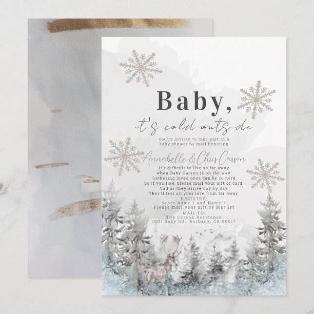 Baby Det är Kall utanför Forest Baby Shower med po Inbjudningar (Fram/baksida)