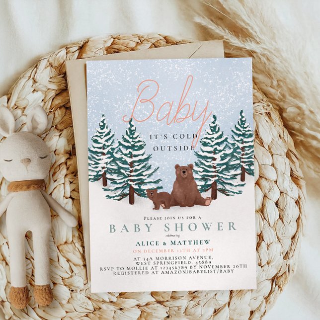 Baby Det är Kall utanför Gräs Träd Bear Baby Showe Inbjudningar (Skapare uppladdad)
