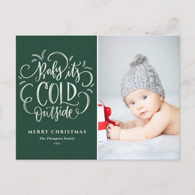 Baby Det är Kall utanför Grönt God jul Foto Helg Vykort (Framsida)