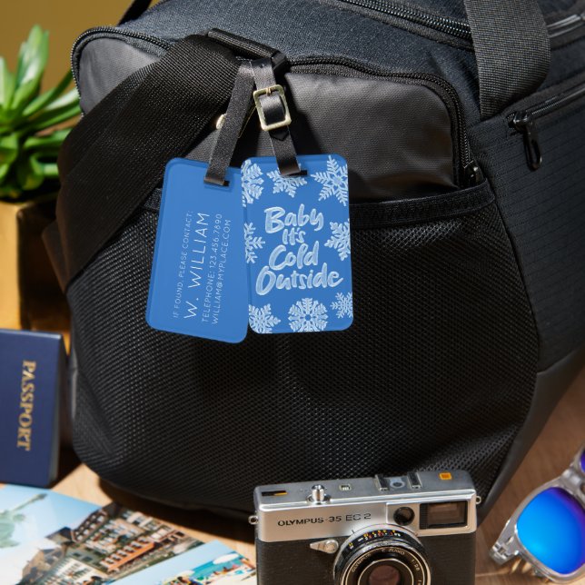 Baby Det är Kall utanför Isigen Blå fryst Snöfling Bagagebricka (Fram & Baksida)