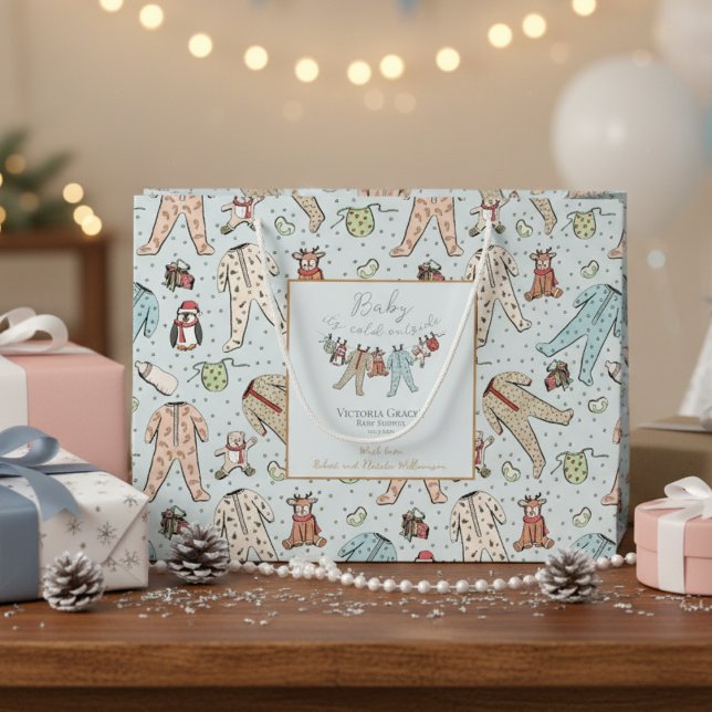 Baby Det är Kall utanför könsuppehåll för spädbarn (Baby It's Cold Outside Gift Wrap. Gender Neutral Christmas Baby Shower Gift Bags for Mother to Be)