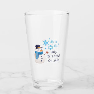 Baby Det är Kall utanför med snögubbe på en Glaskopp