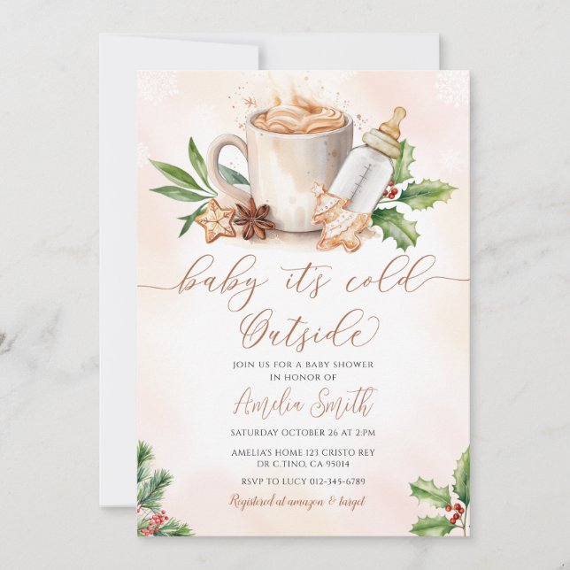 Baby Det är Kall utanför Mysiga vinter-babyskor Inbjudningar (Framsida)