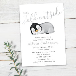 Baby Det är Kall utanför Penguin Babyskåda Inbjudningar