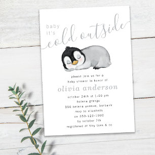 Baby Det är Kall utanför Penguin Babyskåda Inbjudningar