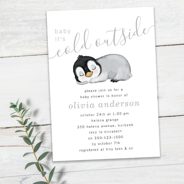 Baby Det är Kall utanför Penguin Babyskåda Inbjudningar (Skapare uppladdad)