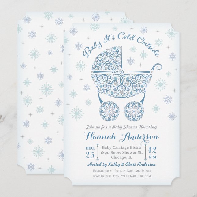 Baby Det är Kall utanför, pojk- och stölderbjudnin Inbjudningar (Fram/baksida)