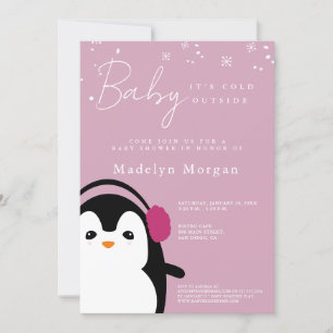 Baby Det är Kall utanför Rosa av Cute Penguin- Inbjudningar