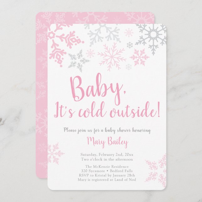 Baby Det är Kall utanför Rosa Babyskanners inbjuda Inbjudningar (Fram/baksida)