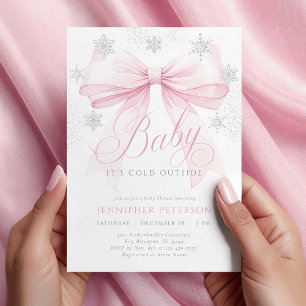 Baby Det är Kall utanför Rosa Bow Winter Baby Show Inbjudningar