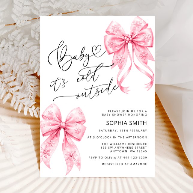Baby Det är Kall utanför Rosa Bows Girl Baby Showe Inbjudningar (Skapare uppladdad)
