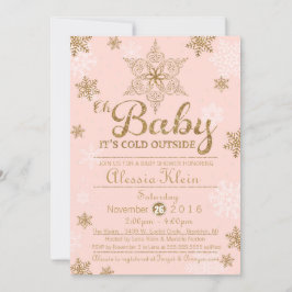Baby Det är Kall utanför, Rosa och Guld babyskor Inbjudningar