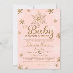 Baby Det är Kall utanför, Rosa och Guld babyskor Inbjudningar