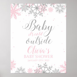 Baby Det är Kall utanför Rosa Silver Baby Shower Poster
