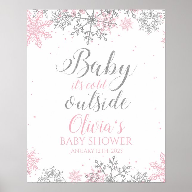 Baby Det är Kall utanför Rosa Silver Baby Shower Poster (Framsidan)