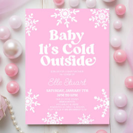 Baby Det är Kall utanför Rosa Snowflake Baby Showe Inbjudningar