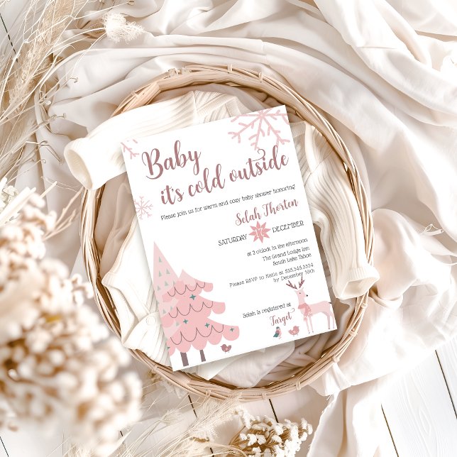 Baby Det är Kall utanför Rosan för babyutsändning Inbjudningar (Baby It's Cold Outside Baby Shower Invitation )