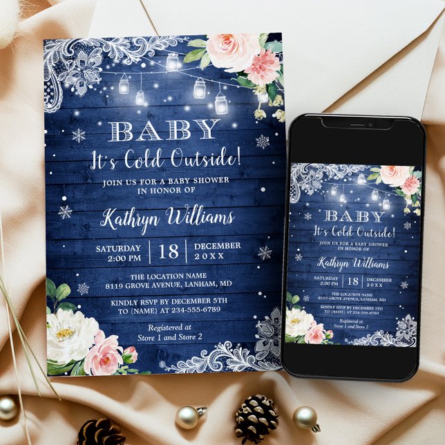 Baby Det är Kall utanför Rustic Winter Baby Shower Inbjudningar (Perfect choice for hosting a winter-themed baby shower and welcoming your bundle of joy in style.)