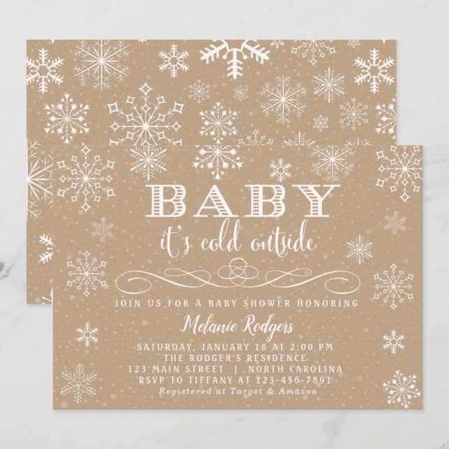 Baby Det är Kall utanför Snö babyskåda Inbjudan (Fram/baksida)