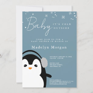 Baby Det är Kall utanför vinterblå kutpenguin Inbjudningar