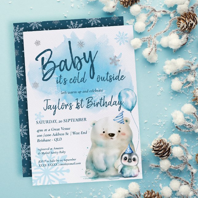 Baby Det är Kall utanför vinterdagen Inbjudningar ( Get ready to turn up the coolness at our Winter Baby Shower with this captivating invitation! )