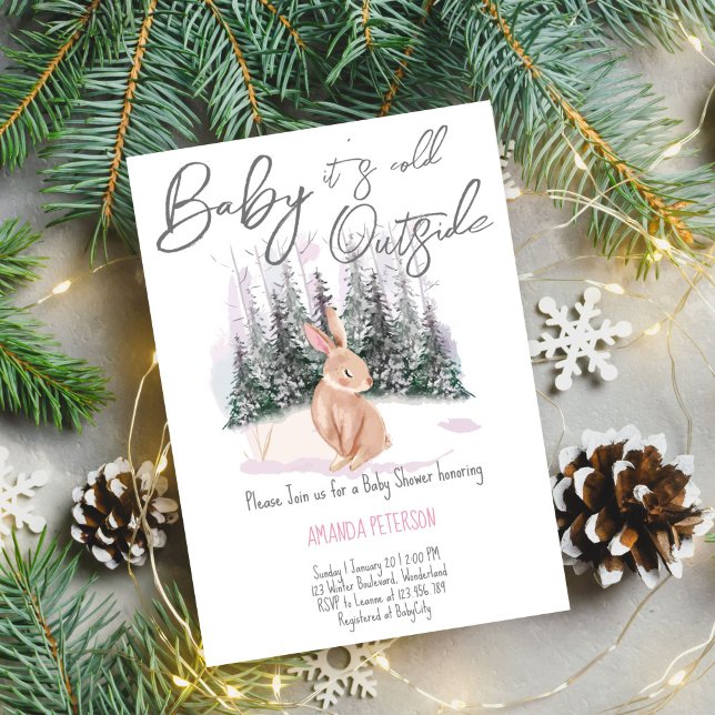 Baby Det är Kall utanför vintern, babydusch Inbjudningar (Baby It's Cold Outside winter bunny baby shower editable template Invitation digital download)
