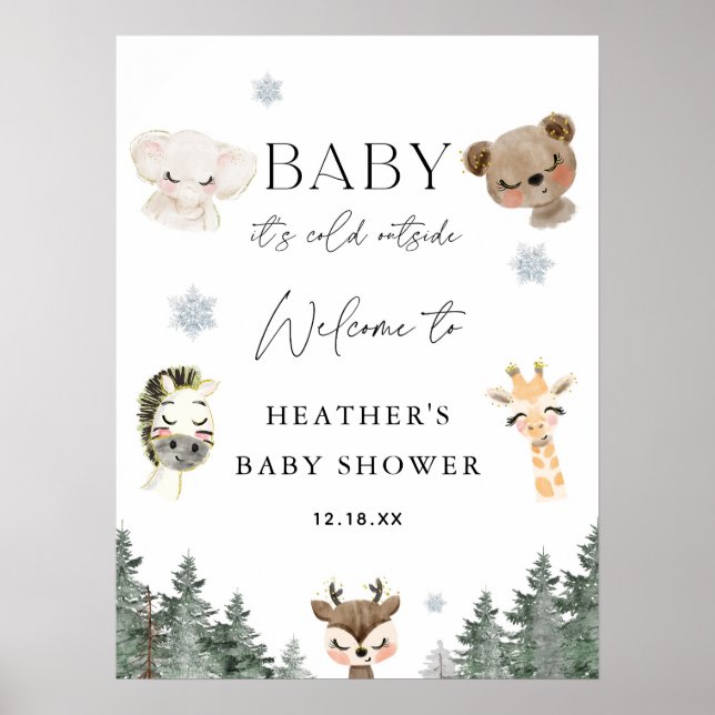 Baby Det är Kall utanför Winter Baby Shower Välkom Poster (Framsidan)