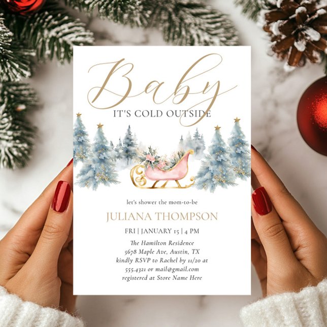 Baby Det är Kall utanför Winter Sleigh Baby Shower Inbjudningar (Skapare uppladdad)