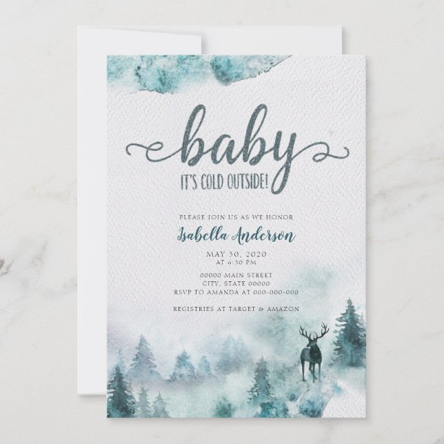 Baby Det är Kall utanför Winter Woodland Baby Show Inbjudningar (Framsida)