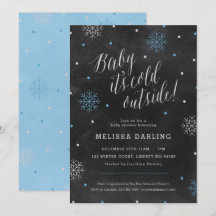 Baby Det är Kall Winter Chalkboard Blue Baby Showe