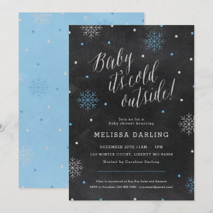 Baby Det är Kall Winter Chalkboard Blue Baby Showe Inbjudningar