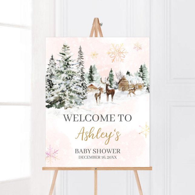 Baby Det är Kallet utanför Flickans vinter Välkoms Poster (Winter Wonderland Baby Shower Welcome Sign)