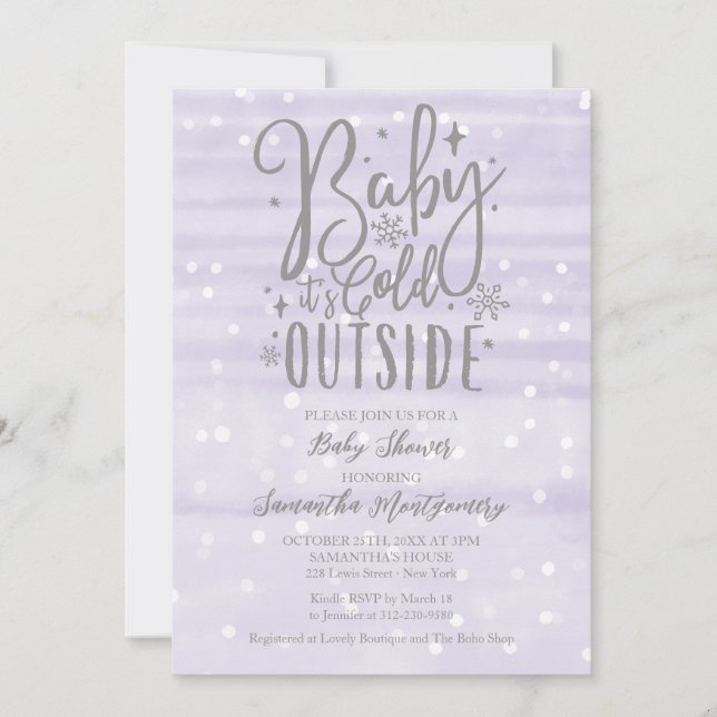 Baby Det är Kallet utanför Lavender Baby Shower Inbjudningar (Framsida)