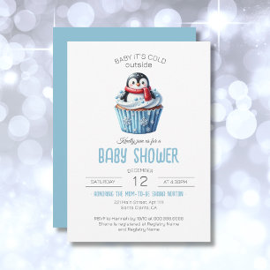 Baby Det är Kallet utanför Penguin Boy Baby Shower Inbjudningar