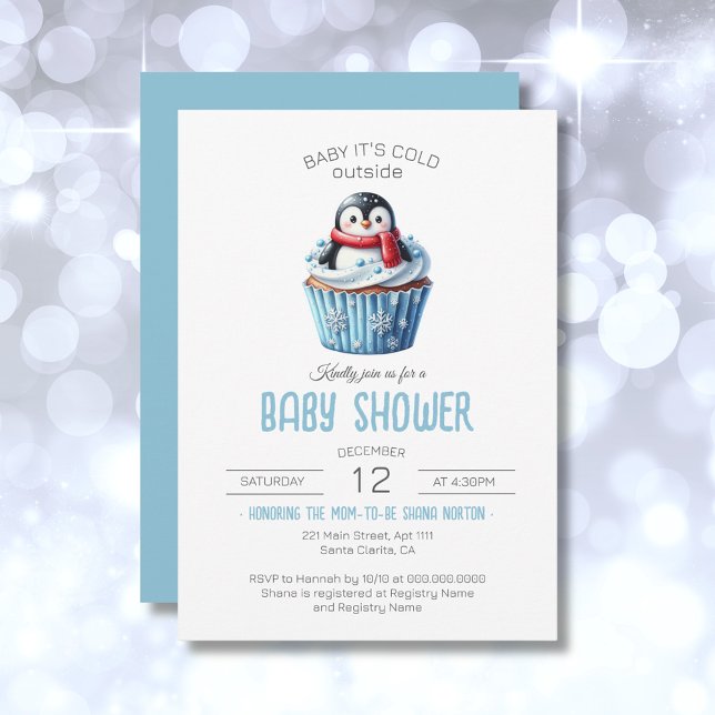Baby Det är Kallet utanför Penguin Boy Baby Shower Inbjudningar (Baby It's Cold Outside Penguin Boy Baby Shower Invitation)