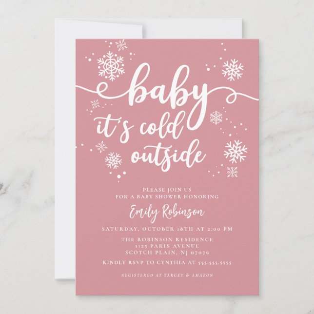 Baby Det är Kallet utanför | Rosa Girl Baby Shower Inbjudningar (Framsida)