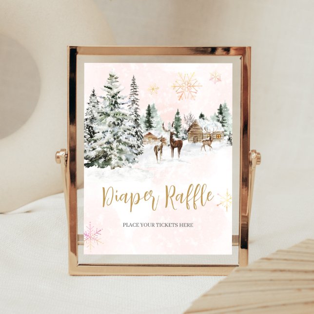 Baby Det är Kallet utanför tidningen "Flickans vin Poster (Winter Wonderland Baby Shower Diaper Raffle Sign)