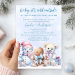 Baby, det är Kallet utanför Winter Pojke Shower Inbjudningar<br><div class="desc">Märk er lilla annons med den här vackra duschinbjudan till pojke under vintern! Den här inbjudningsmallen har en söt snögubbe, ett gigantiskt bröd och en nalle mot en mjuk blå bakgrund med ömtåligt snöflingor och är perfekt för en mysigt vinteromtyckt babydusch. De lekfulla illustrationerna och pastel färg satte perfekten för...</div>