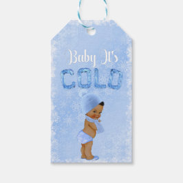 Baby Det Är Kallt Snöflinga Blå Etnisk Pojke Dopp Presentetikett