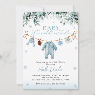 Baby det är kallt ute Blå kläder  Baby Shower  Inbjudningar