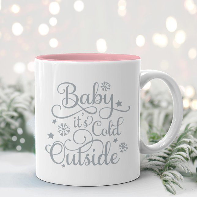 Baby Det Är Kallt Ute Grå Skrift Helgdag Två-Tonad Mugg (Skapare uppladdad)