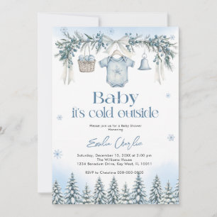 Baby det är kallt ute Pojk klädstreck Baby Shower Inbjudningar