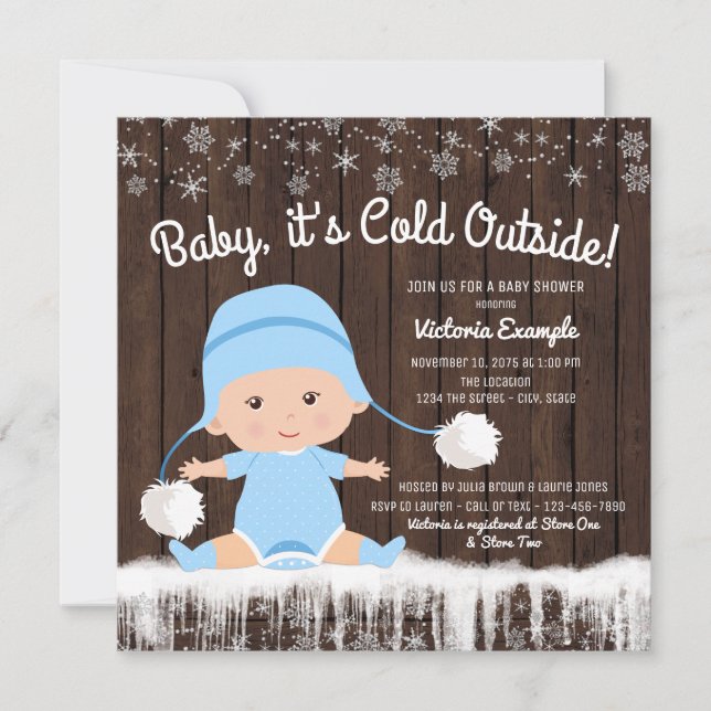 Baby det är kallt ute pojke baby shower inbjudan (Framsida)