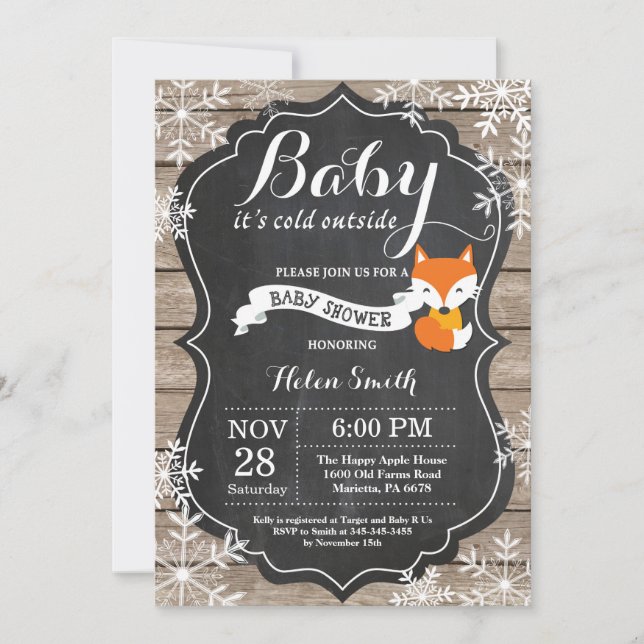 Baby det är kallt ute Rävräv Babyshower Inbjudningar (Framsida)